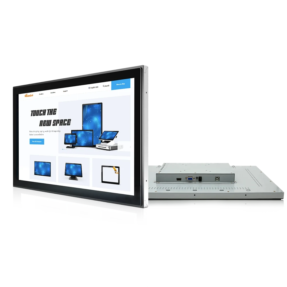Wintouch industrial touch monitor shown from the front and rear
