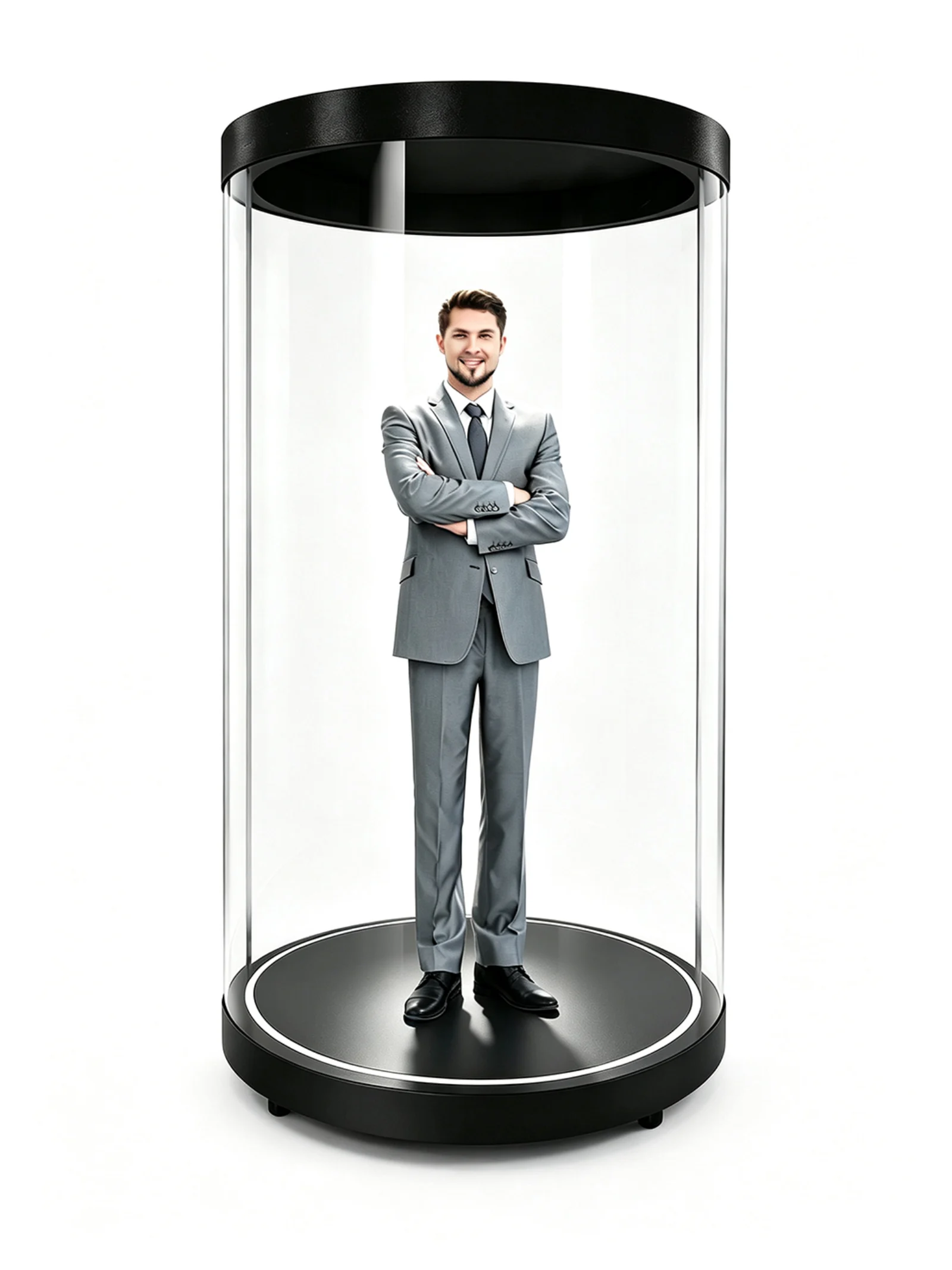 Wintouch life-size Holobox digital-human capsule, business digital human on a white background