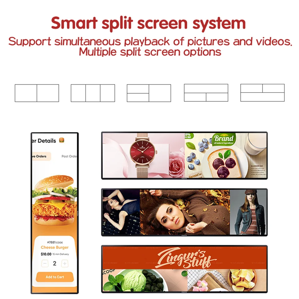Wintouch Stretched Bar Display, smart split-screen playback modes