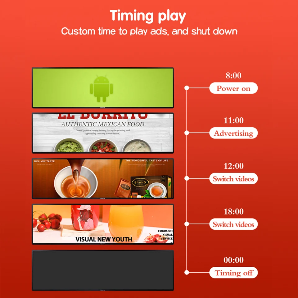 Wintouch Stretched Bar Display, scheduled playback and power control