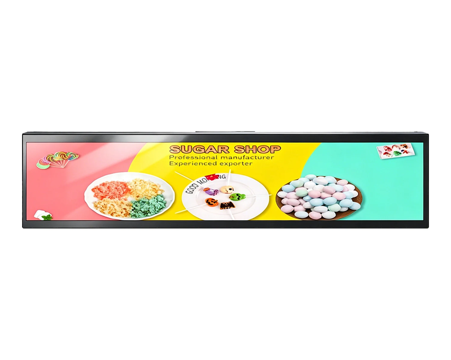 Wintouch Stretched Bar Display, wide landscape front view on a seamless white background