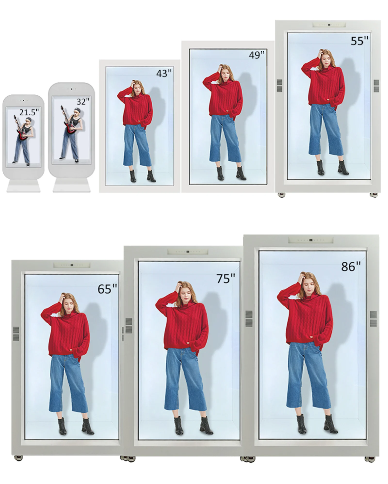 Wintouch 75 and 86-inch transparent LCD display, 75 and 86-inch size range on a white background