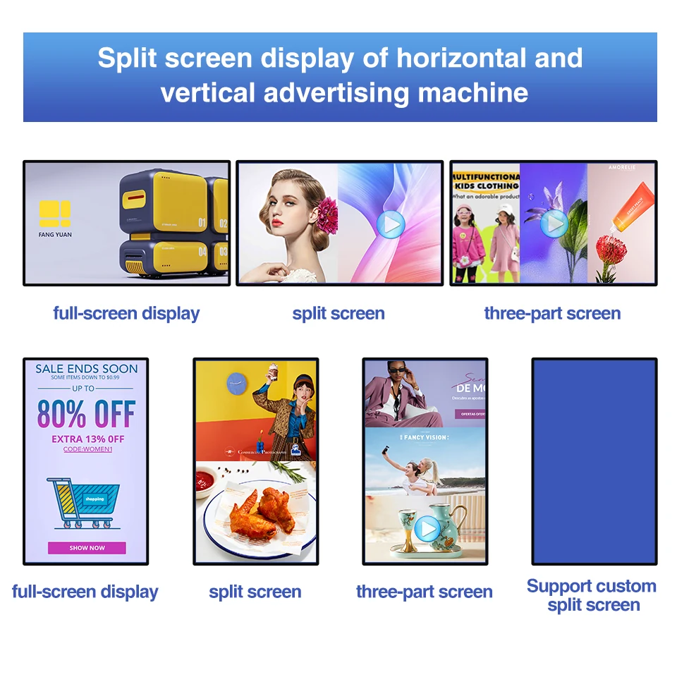 Wintouch Wall-mounted Digital Signage, horizontal and vertical split-screen modes