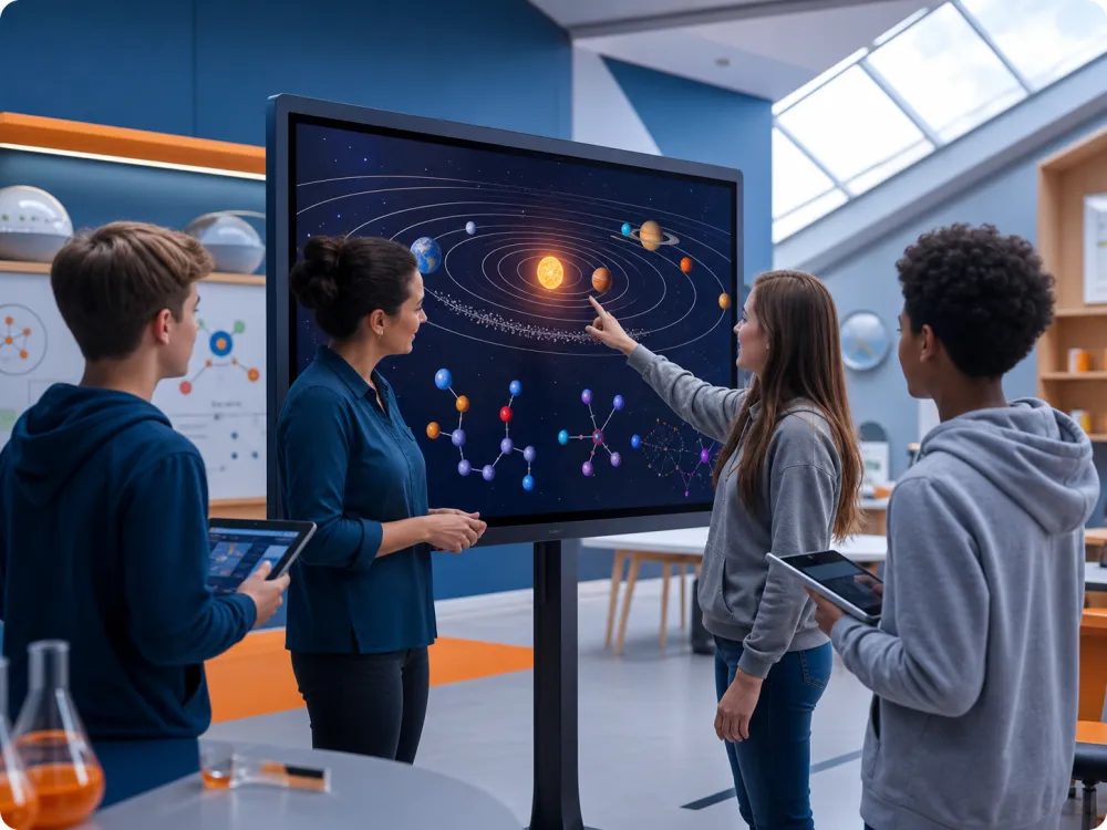 Students at a Wintouch interactive whiteboard in a science classroom