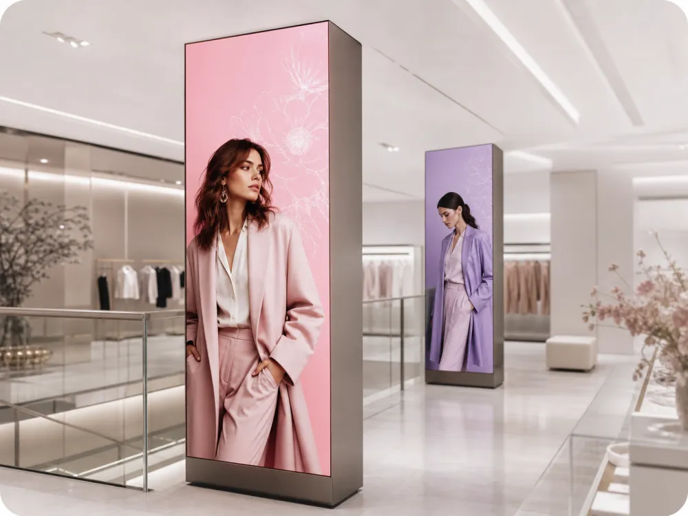 Portrait floor-standing Wintouch displays styling a fashion boutique